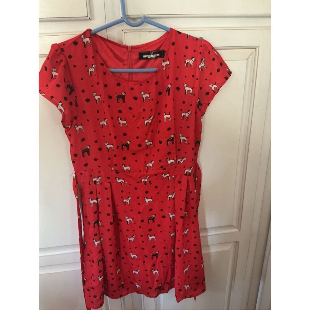 Paper Plane London Red A Lined Dress Dalmatians Sz M/L